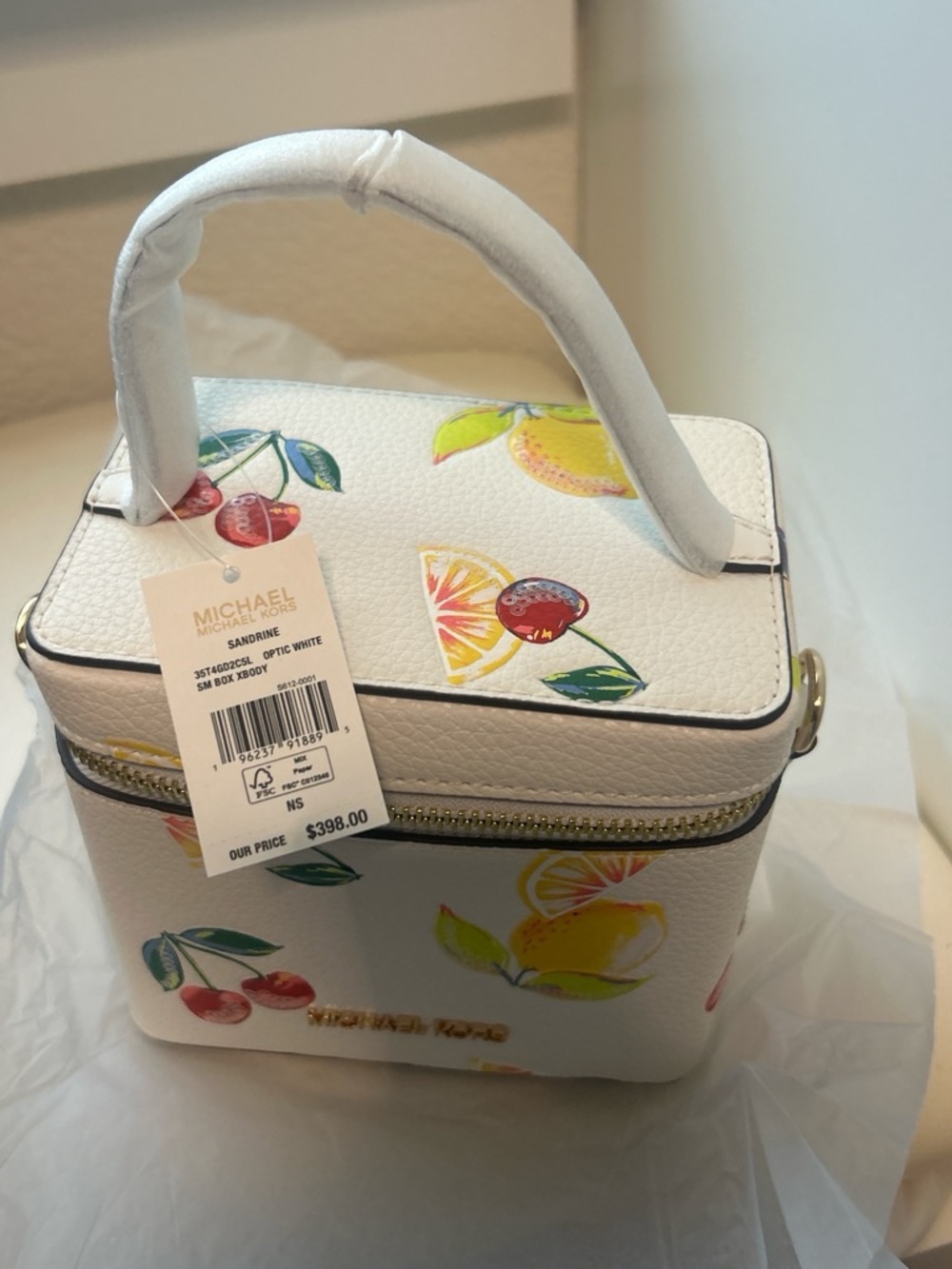 Michael Kors Optic White Mini Bag with Yellow and Pink Citrus Print - Picture 4 of 11